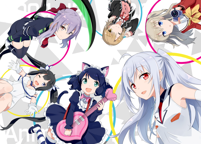 Anime girls colorful hair guitars free wallpaper for desktop - medium preview image