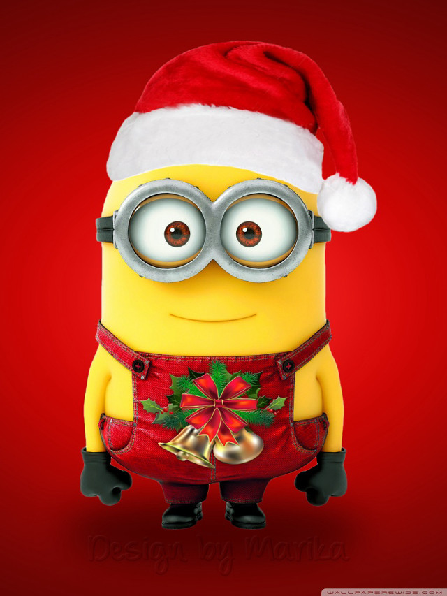 Minion santa hat glasses bells free wallpaper for mobile - medium preview image