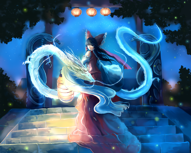Woman long dress dragon lantern free wallpaper for desktop - medium preview image