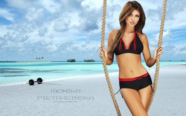 Woman bikini rope beach blue free wallpaper for desktop - medium preview image