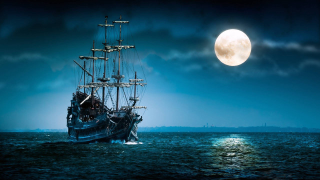 Ship ocean full moon sky free wallpaper for desktop - medium preview image