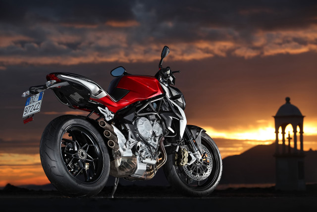 Red motorcycle sunset clock tower free wallpaper for desktop - medium preview image