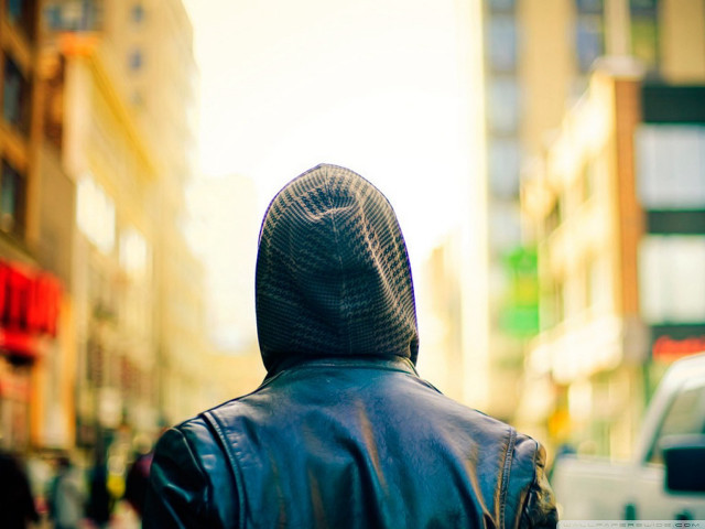 City street leather jacket bokeh free wallpaper for desktop - medium preview image