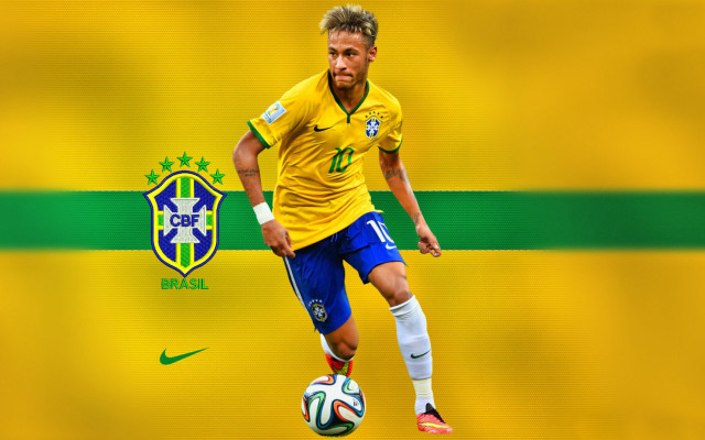 Brazil soccer kick yellow shirt free wallpaper for desktop - medium preview image