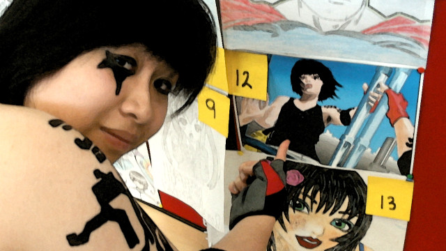 Woman tattoo gun shoulder manga free wallpaper for desktop - medium preview image