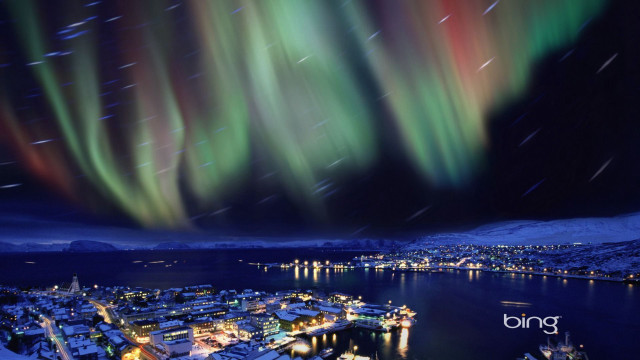 City lights snow winter night free wallpaper for desktop - medium preview image