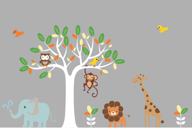 Animals trees giraffe mural wall free wallpaper for desktop - medium preview image