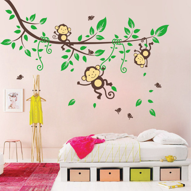 Bedroom monkeys wall leaves tree free wallpaper for tablet - medium preview image