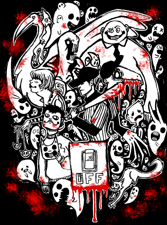 Cartoon characters blood black background free wallpaper for mobile - medium preview image