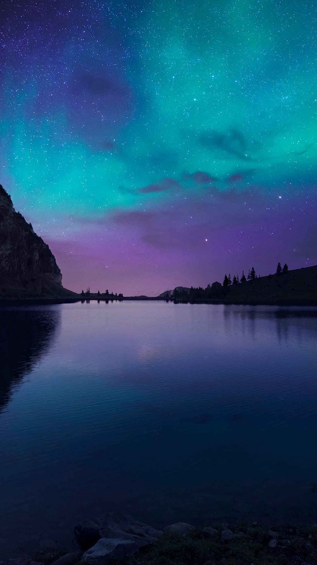 Lake mountain purple sky stars free wallpaper for mobile - medium preview image