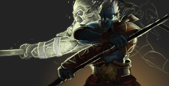 Man sword helmet holding demon free wallpaper for desktop - medium preview image