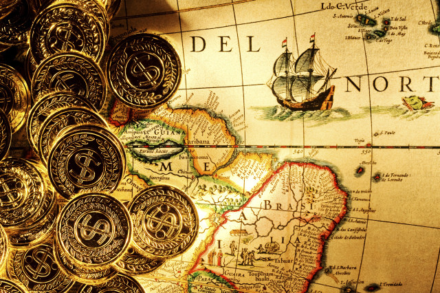 Map coins compass ship treasure free wallpaper for desktop - medium preview image