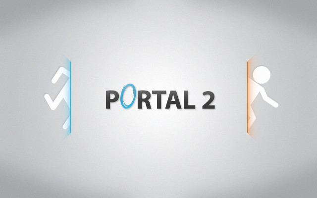 Portal2 person walking door logo free wallpaper for desktop - medium preview image