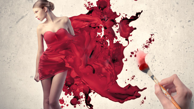 Woman red dress paintbrush red free wallpaper for desktop - medium preview image