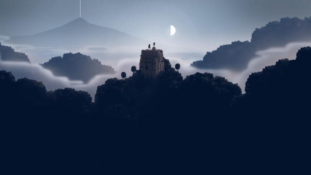 Castle forest moon distant mountain free wallpaper for desktop - medium preview image