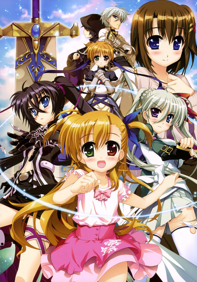 Anime girls swords group action free wallpaper for mobile - medium preview image