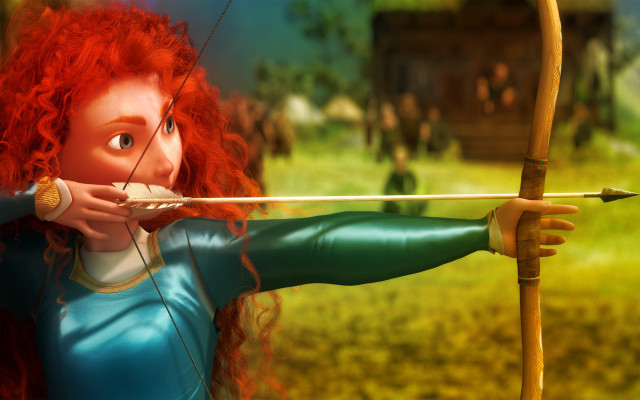 Red haired girl aiming bow free wallpaper for desktop - medium preview image