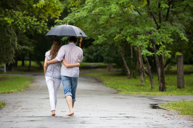 Couple walking road umbrella rain free wallpaper for desktop - medium preview image