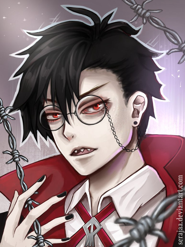 Man red eyes black hair free wallpaper for mobile - medium preview image