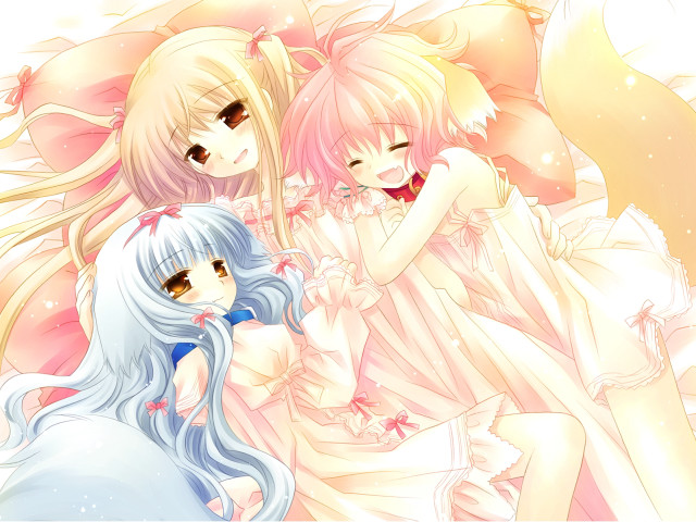 Anime girls hug furry fox free wallpaper for desktop - medium preview image