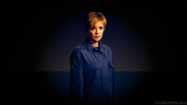 Woman blue shirt dark hands free wallpaper for desktop - medium preview image