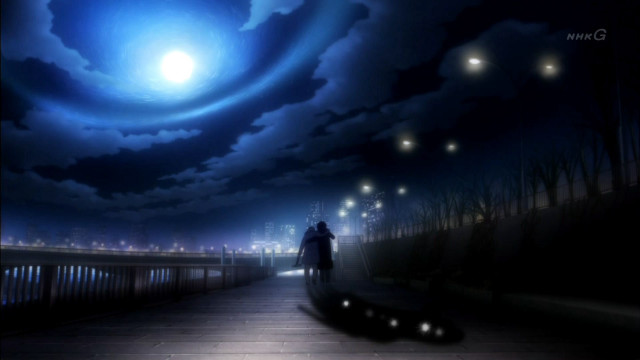 Person walking night walkway bright free wallpaper for desktop - medium preview image