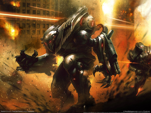 Man armor sword city street free wallpaper for desktop - medium preview image