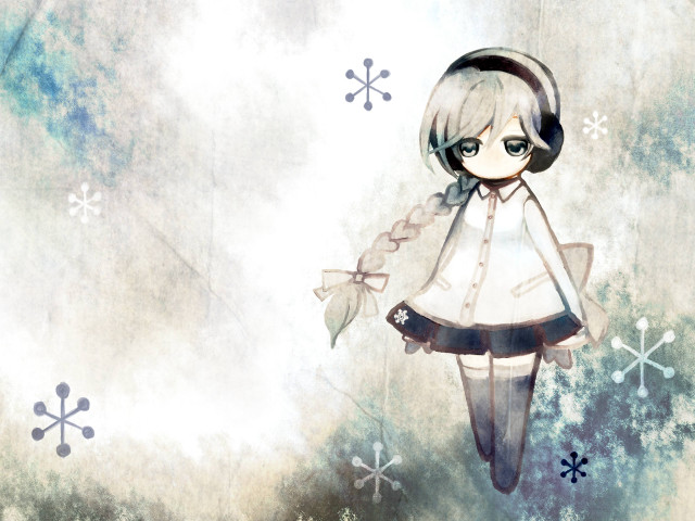 Girl headphones standing wall snowflakes free wallpaper for desktop - medium preview image