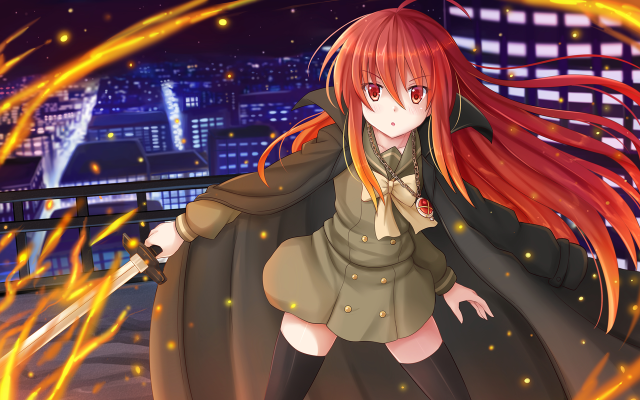 Girl red hair black coat free wallpaper for desktop - medium preview image