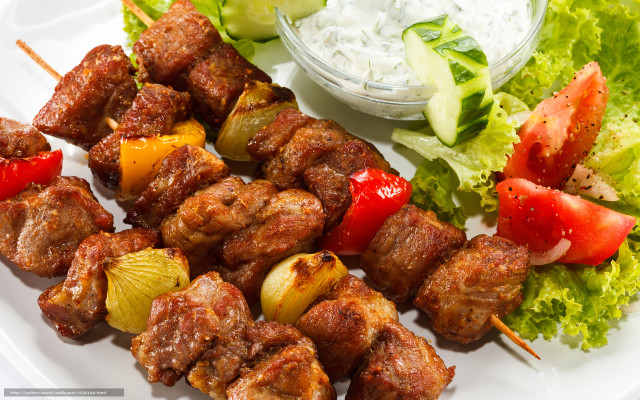 Plate meat vegetables salad dressing free wallpaper for desktop - medium preview image