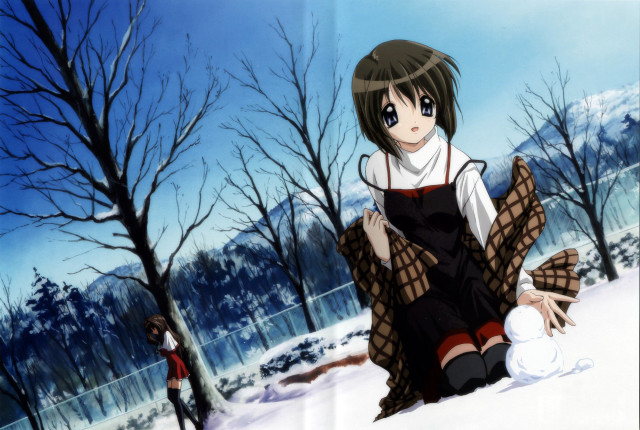 Woman snow snowball man standing free wallpaper for desktop - medium preview image