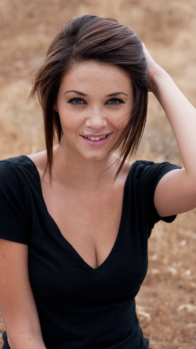 Woman bench bun black shirt free wallpaper for mobile - medium preview image