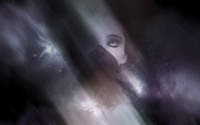 Blue eyes black dress rain free wallpaper for desktop - medium preview image