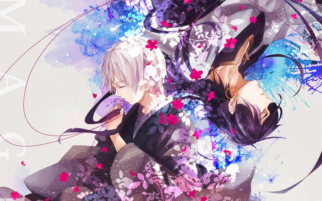 Anime characters hugging flowers clock free wallpaper for desktop - medium preview image
