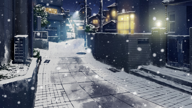 Snowy street night light building free wallpaper for desktop - medium preview image