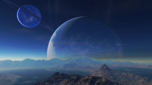 Blue planet mountain range night free wallpaper for desktop - medium preview image