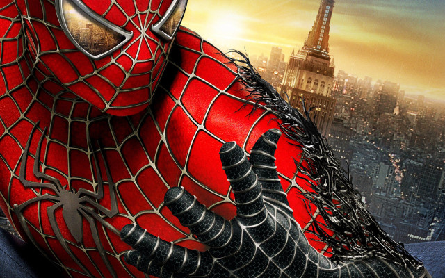 Spider man red suit city free wallpaper for desktop - medium preview image