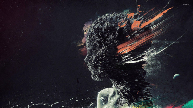 Woman black hair red green free wallpaper for desktop - medium preview image