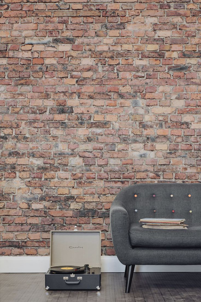 Couch suitcase brick wall record free wallpaper for mobile - medium preview image