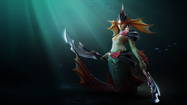 Woman sword water fish back free wallpaper for desktop - medium preview image