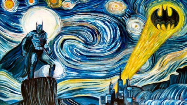 Batman bat starry night yellow free wallpaper for desktop - medium preview image