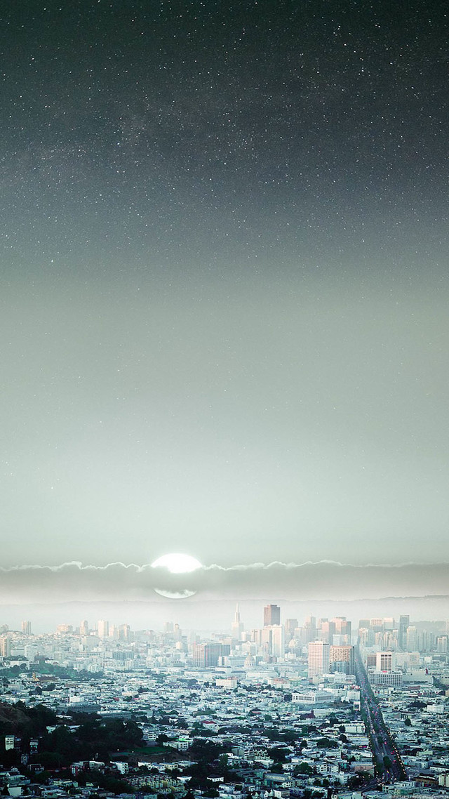 City skyline bright moon distant free wallpaper for mobile - medium preview image