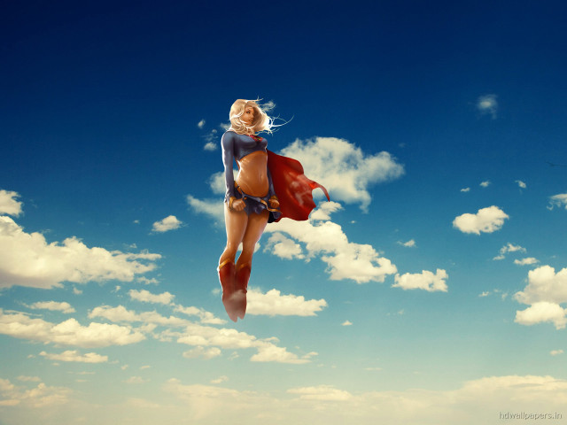 Woman flying bikini red cape free wallpaper for desktop - medium preview image