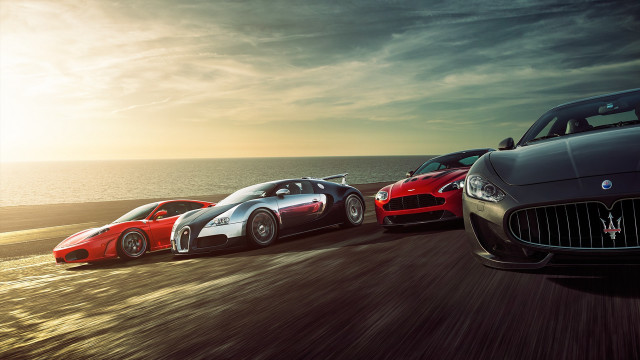 Exotic sports cars ocean sunset free wallpaper for desktop - medium preview image