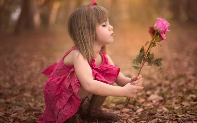 Little girl pink dress rose free wallpaper for desktop - medium preview image