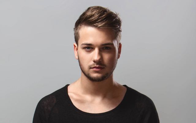 Bearded man black shirt gray free wallpaper for desktop - medium preview image