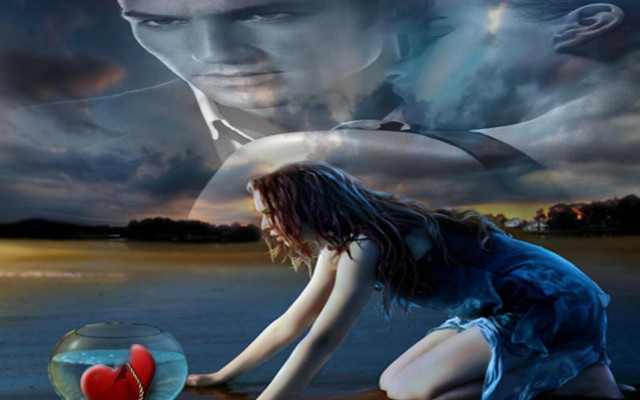 Woman kneeling glass bowl heart free wallpaper for desktop - medium preview image