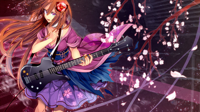Girl guitar flower hair music free wallpaper for desktop - medium preview image