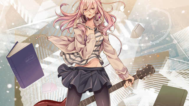 Pink hair girl guitar book free wallpaper for desktop - medium preview image