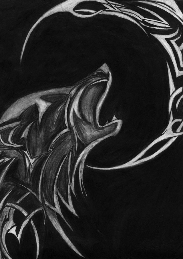 Wolf flames crescent black background free wallpaper for mobile - medium preview image